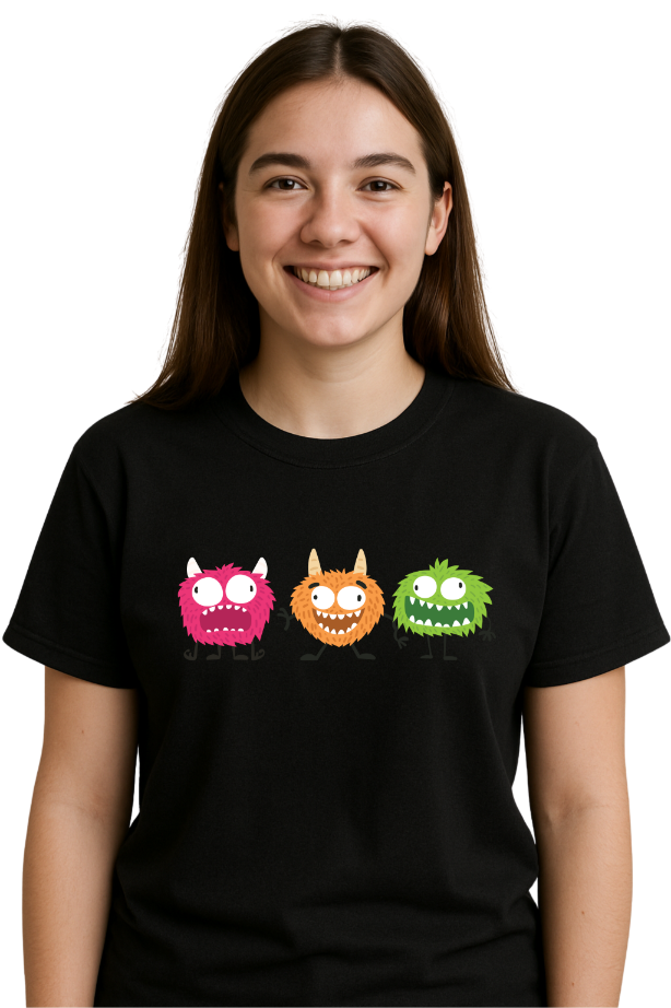 Women Cute Monsters Black Tee by ZealforTee