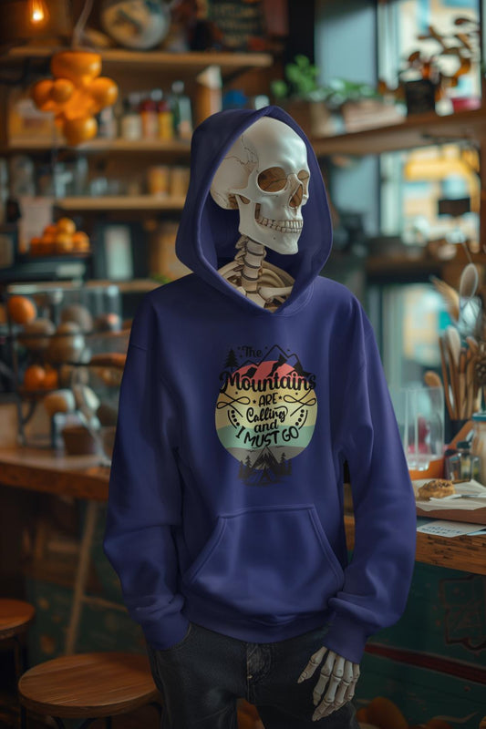 Men's Mountain Calling Typography Hoodie Sweatshirt Royal Blue by ZealforTee