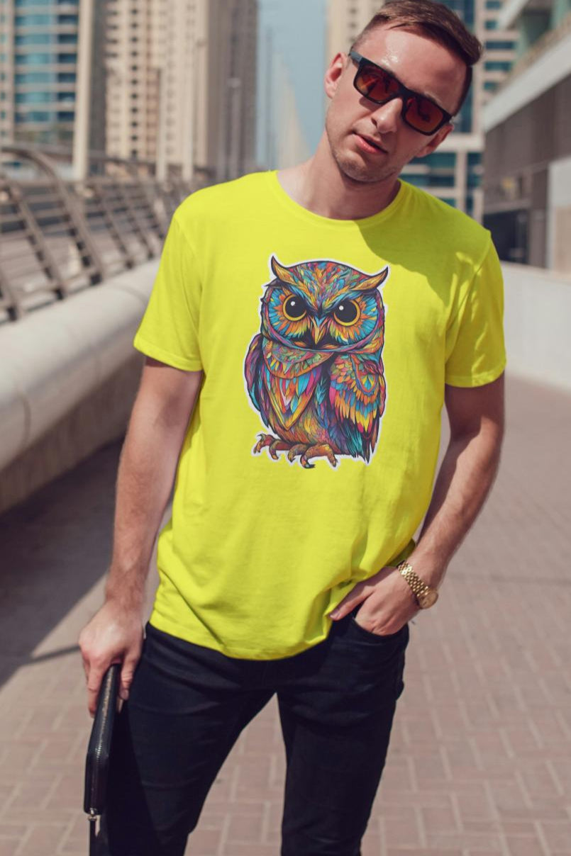 Men's Round Neck Owl T-shirt Maroon by ZealforTee