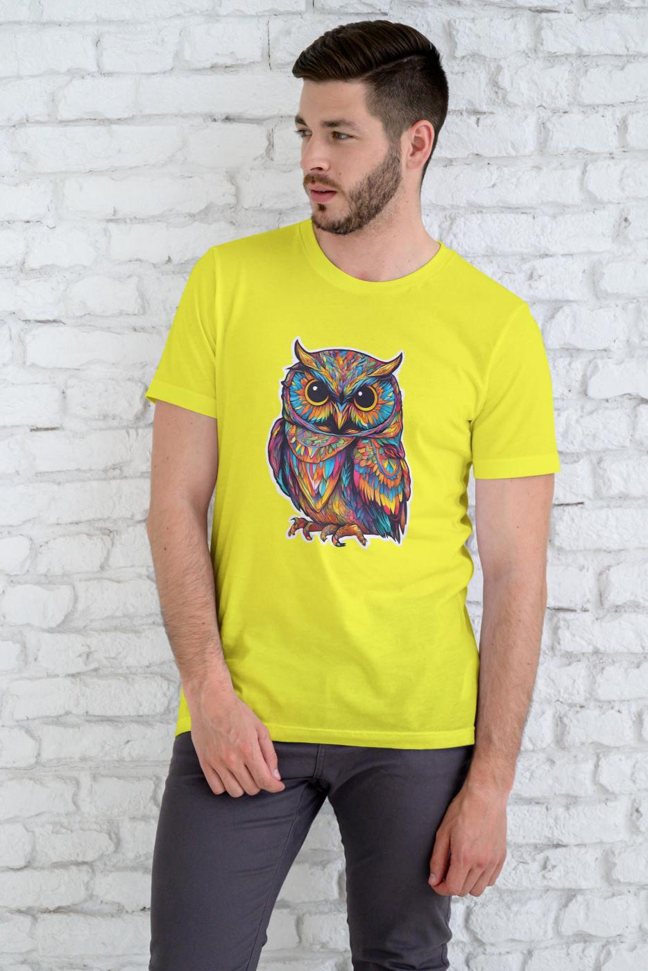 Men's Round Neck Owl T-shirt Purple by ZealforTee