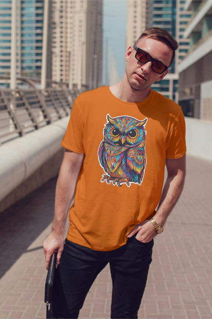 Men's Round Neck Owl T-shirt Maroon by ZealforTee