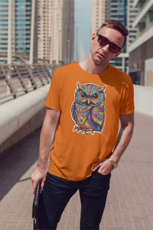 Men's Round Neck Owl T-shirt Maroon by ZealforTee