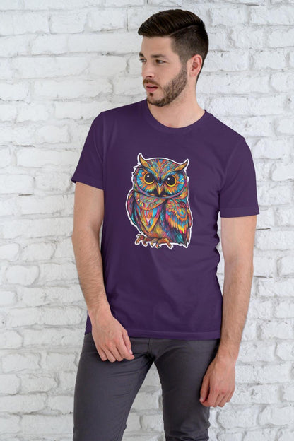 Men's Round Neck Owl T-shirt Maroon by ZealforTee