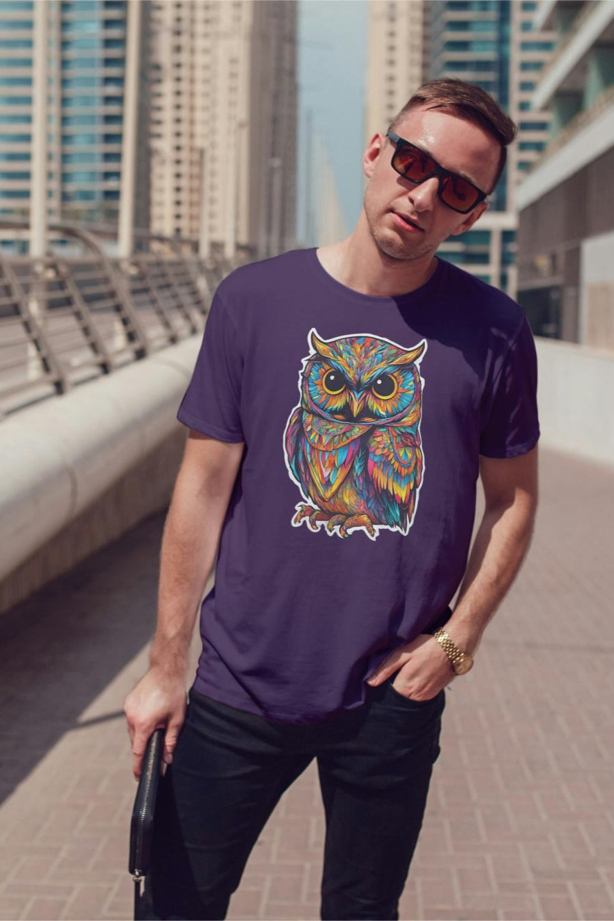 Men's Round Neck Owl T-shirt Maroon by ZealforTee
