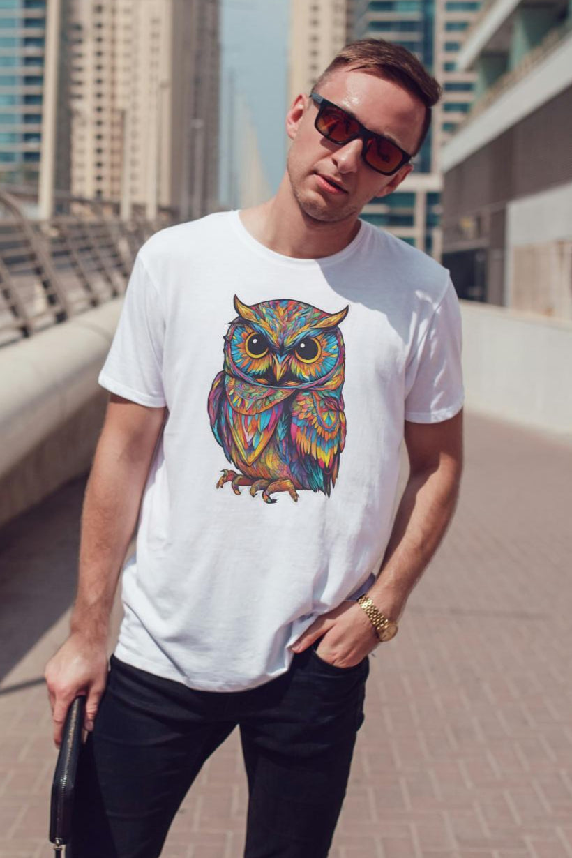 Men's Round Neck Owl T-shirt Purple by ZealforTee