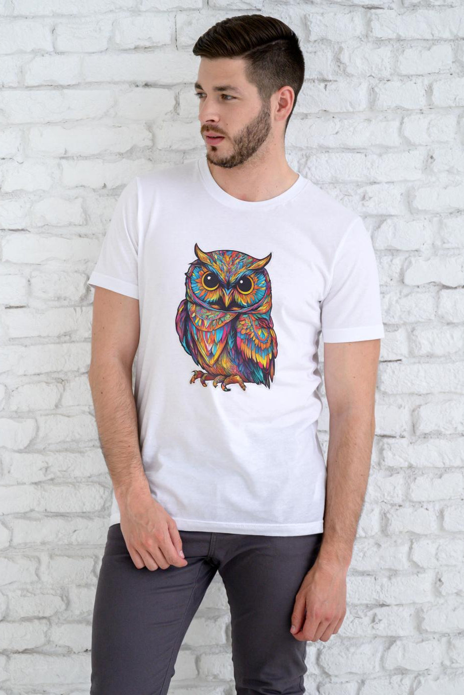 Men's Round Neck Owl T-shirt Purple by ZealforTee