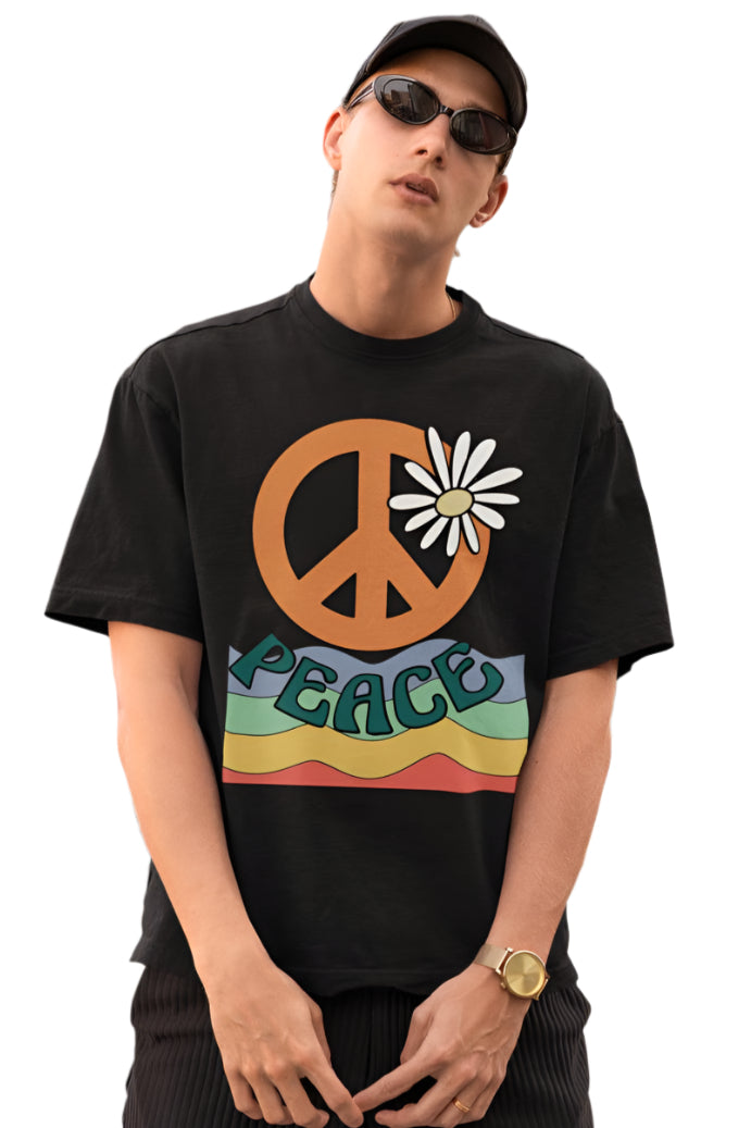 Men's Peace Oversized T shirt Black by ZealforTee