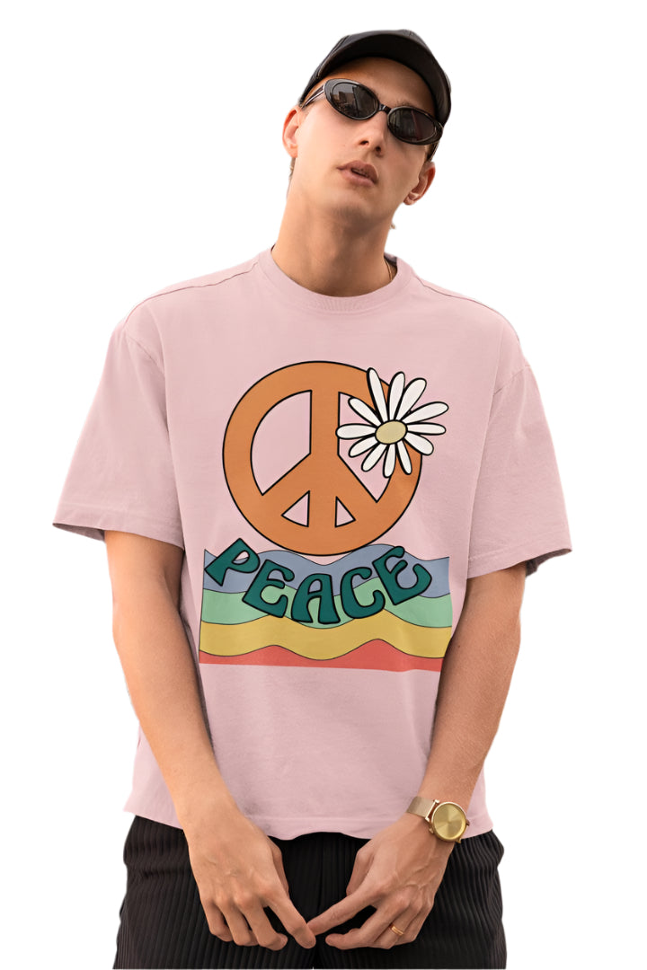 Men's Peace Oversized T shirt Light Baby Pink by ZealforTee