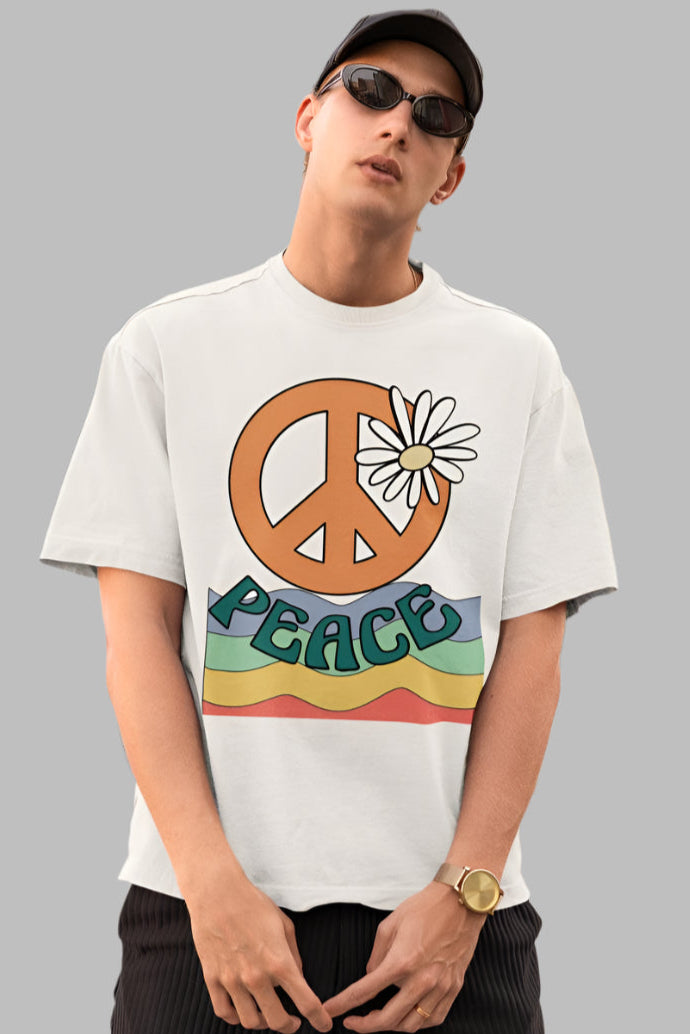 Men's Peace Oversized T shirt Light Baby Pink by ZealforTee