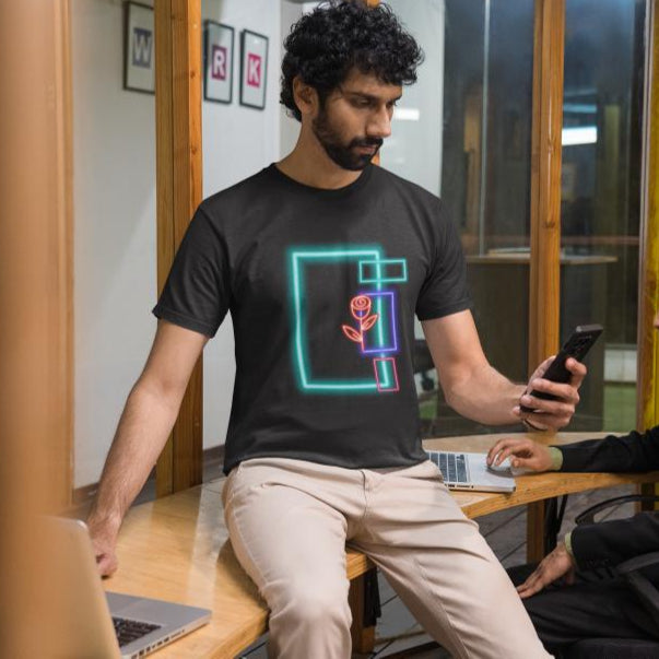 Men's Rectangles With Rose T-shirt Black by ZealforTee