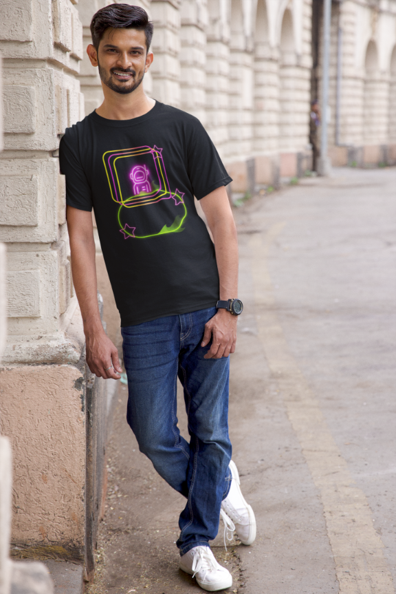 Men's Glow Robot T-shirt Black by ZealforTee