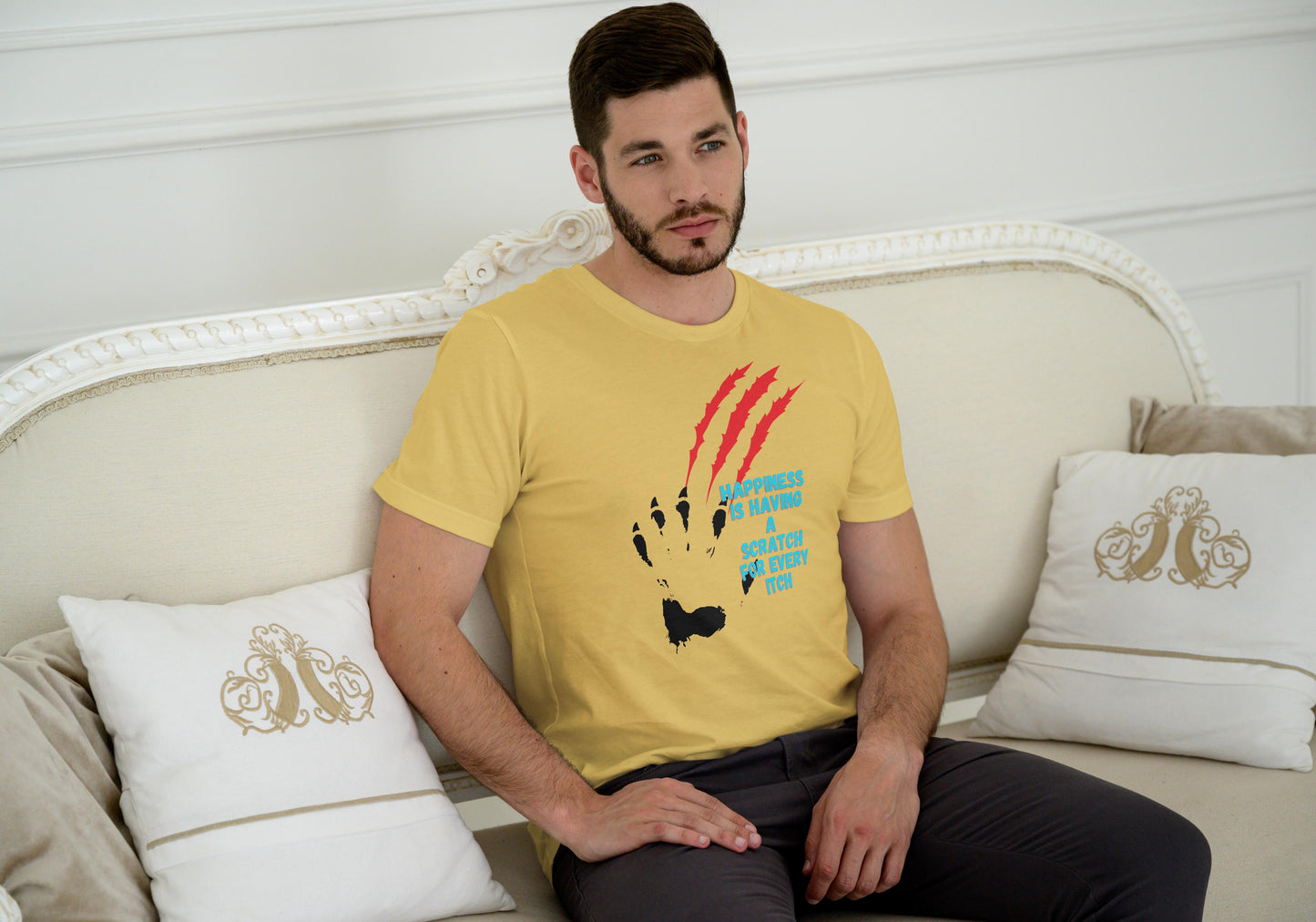 Men's Scratch Every Itch Skull T-shirt Yellow by ZealforTee