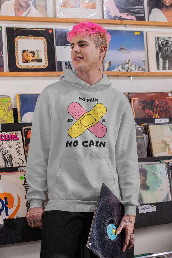 Men's No Pain No Gain Gen-Z Hoodie Sweatshirt Red by ZealforTee