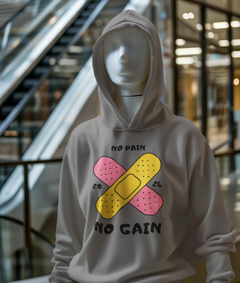 Men's No Pain No Gain Gen-Z Hoodie Sweatshirt Red by ZealforTee