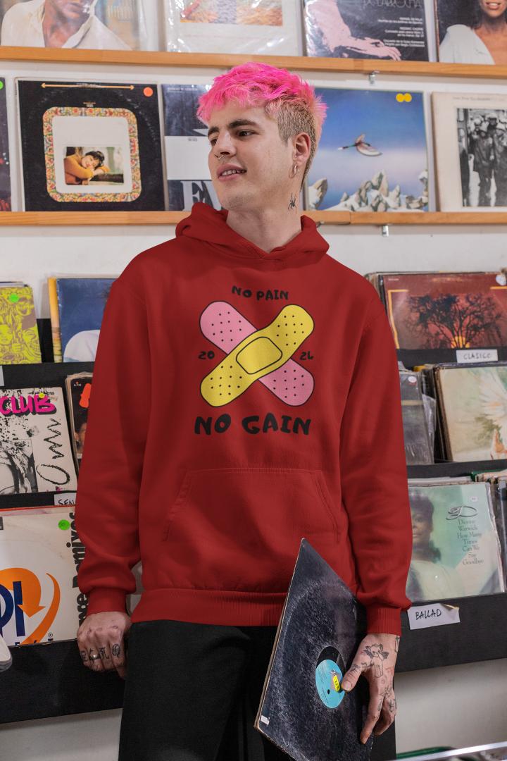 Men's No Pain No Gain Gen-Z Hoodie Sweatshirt Red by ZealforTee