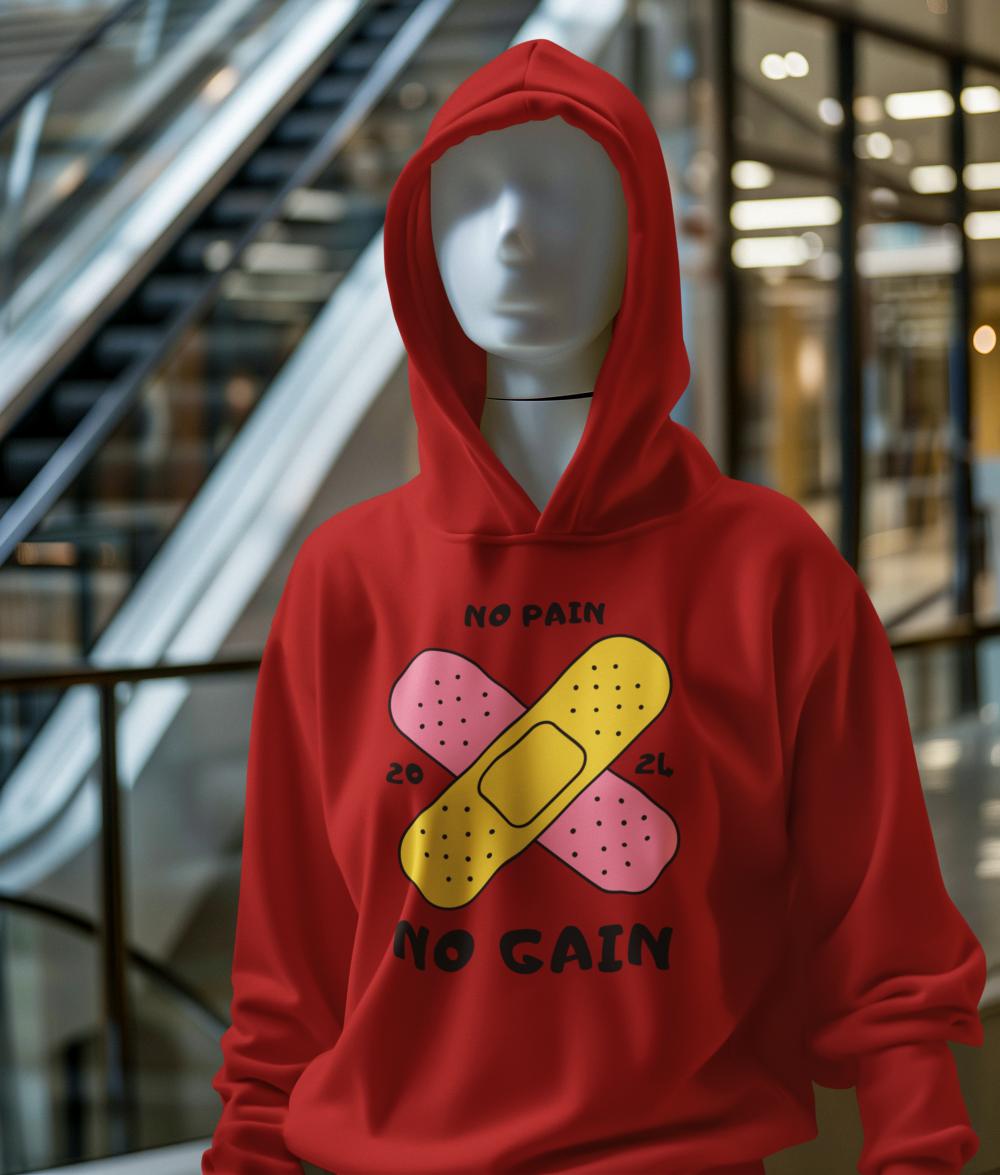 Men's No Pain No Gain Gen-Z Hoodie Sweatshirt Red by ZealforTee