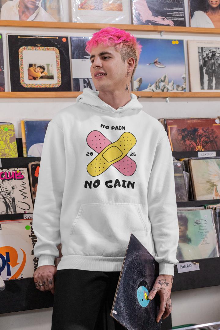 Men's No Pain No Gain Gen-Z Hoodie Sweatshirt Red by ZealforTee