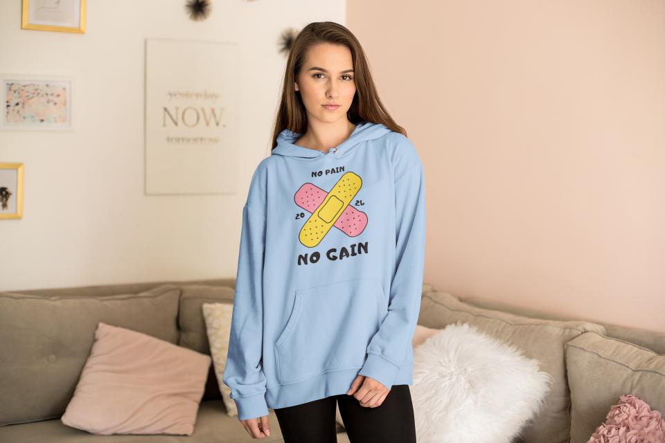 Women's No Pain No Gain Gen-Z Hoodie Sweatshirt Baby Blue by ZealforTee