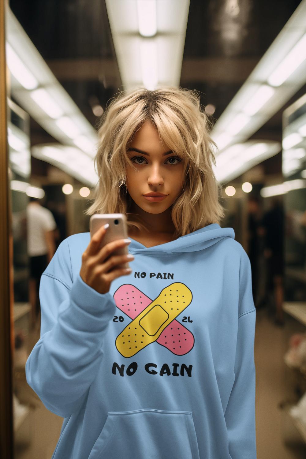 Women's No Pain No Gain Gen-Z Hoodie Sweatshirt Baby Blue by ZealforTee