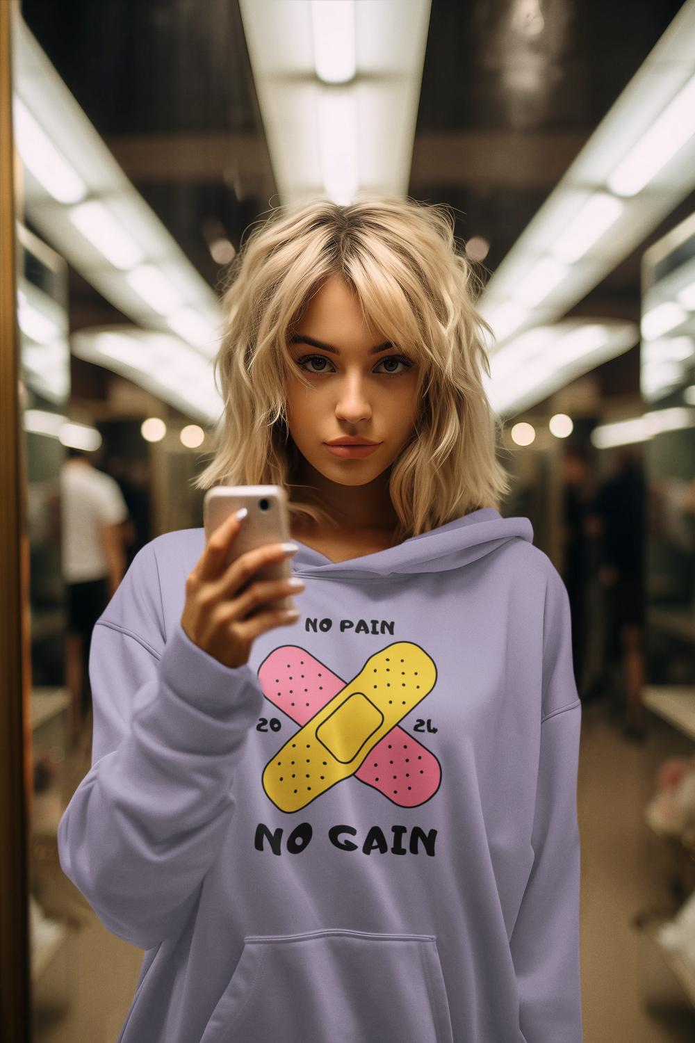 Women's No Pain No Gain Gen-Z Hoodie Sweatshirt Black by ZealforTee