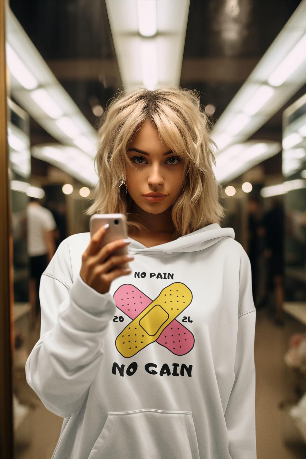 Women's No Pain No Gain Gen-Z Hoodie Sweatshirt Baby Blue by ZealforTee