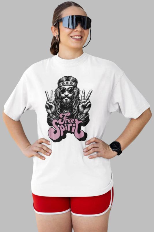 Women's Free Spirit Oversized T shirt White by ZealforTee