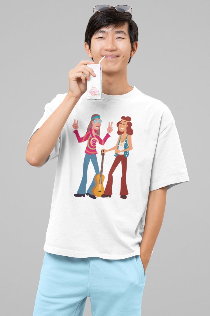 Men's Trippy Men With Guitar Oversized T shirt Bottle Green by ZealforTee