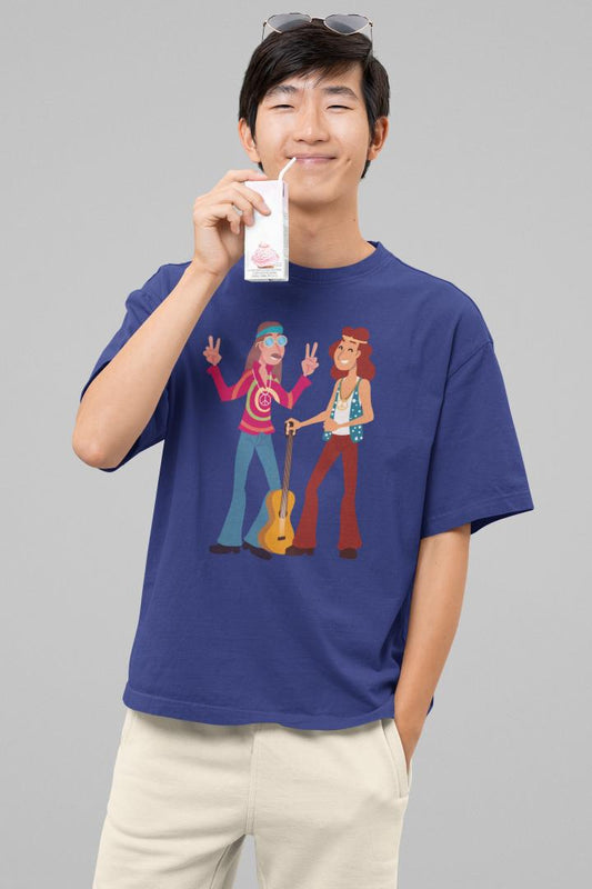 Men's Trippy Men With Guitar Oversized T shirt Bottle Green by ZealforTee