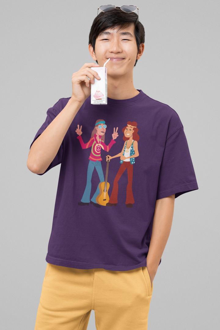 Men's Trippy Men With Guitar Oversized T shirt Bottle Green by ZealforTee