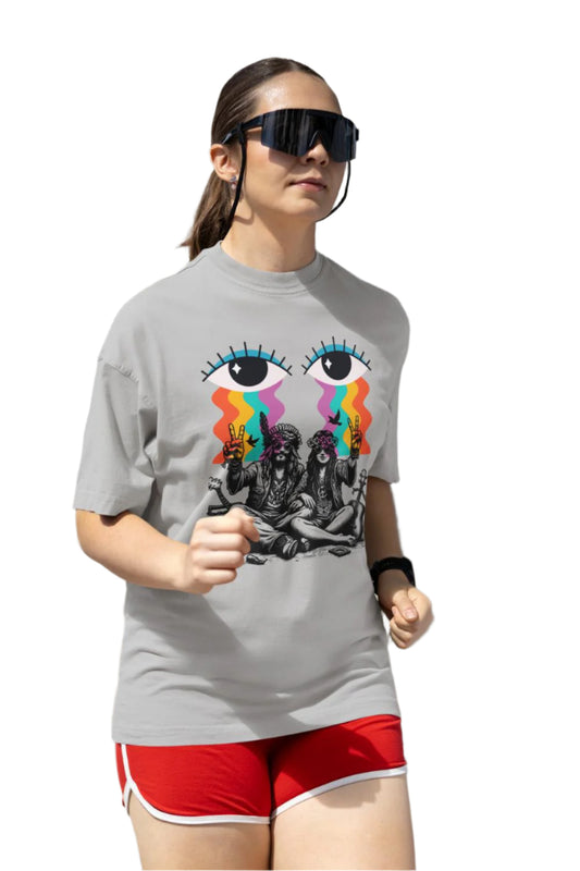 Women's Freaky Couple Oversized T shirt Grey Melange by ZealforTee