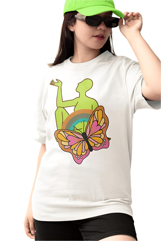 Women's Shades of Butterfly Oversized T shirt Black by ZealforTee