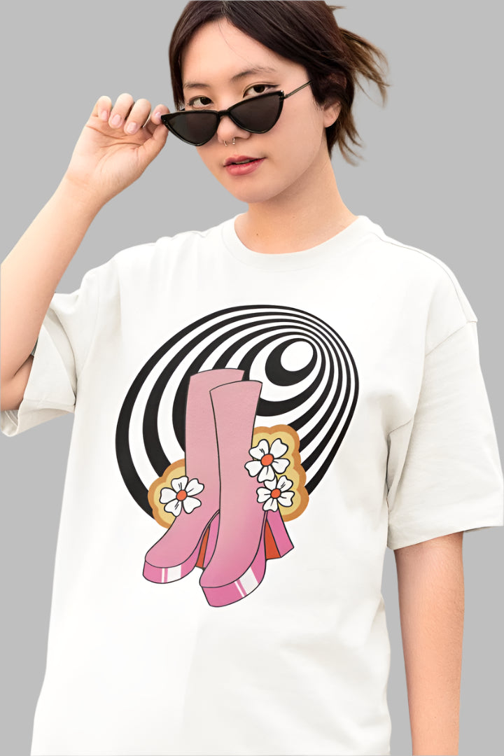 Women's Experimental Pattern Oversized T shirt White by ZealforTee