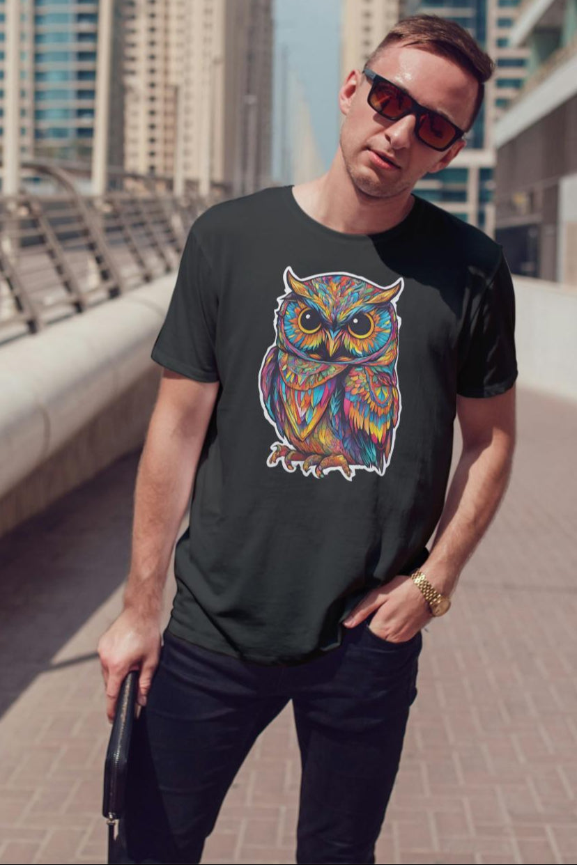 Men's Round Neck Owl T-shirt Purple by ZealforTee