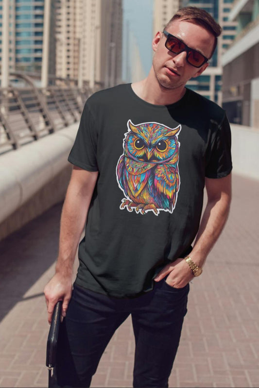 Men's Round Neck Owl T-shirt Purple by ZealforTee