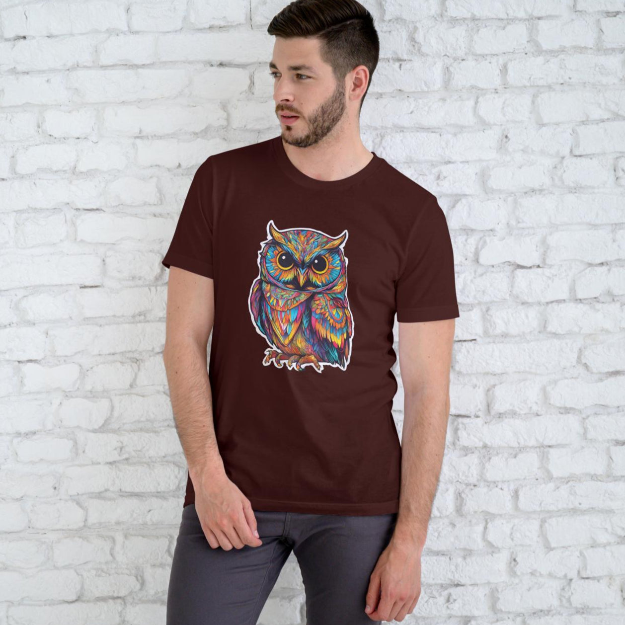 Men's Round Neck Owl T-shirt Purple by ZealforTee
