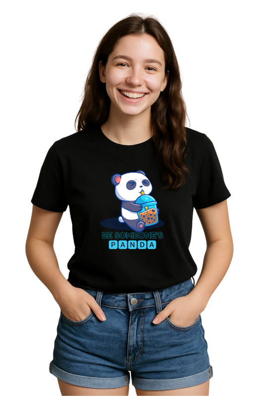 Women Panda Black T-shirt by ZealforTee