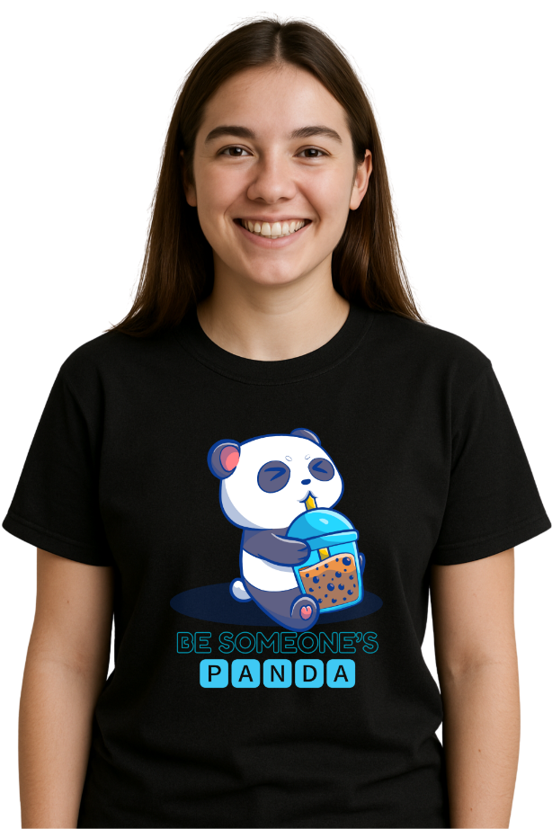 Women Panda Black Tee by ZealforTee