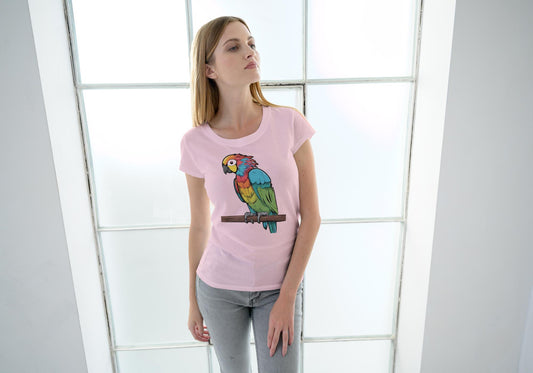 Women's Colorful Parrot T-shirt Light Pink by ZealforTee