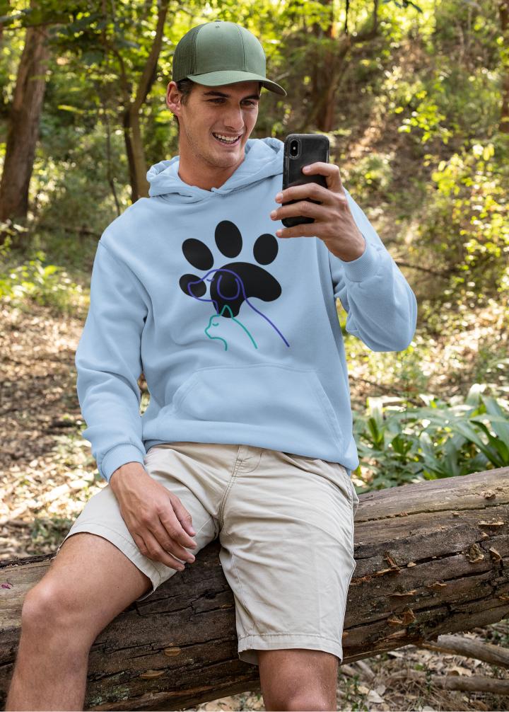 Men's Paw with Pets Hoodie Sweatshirt Light Baby Pink by ZealforTee