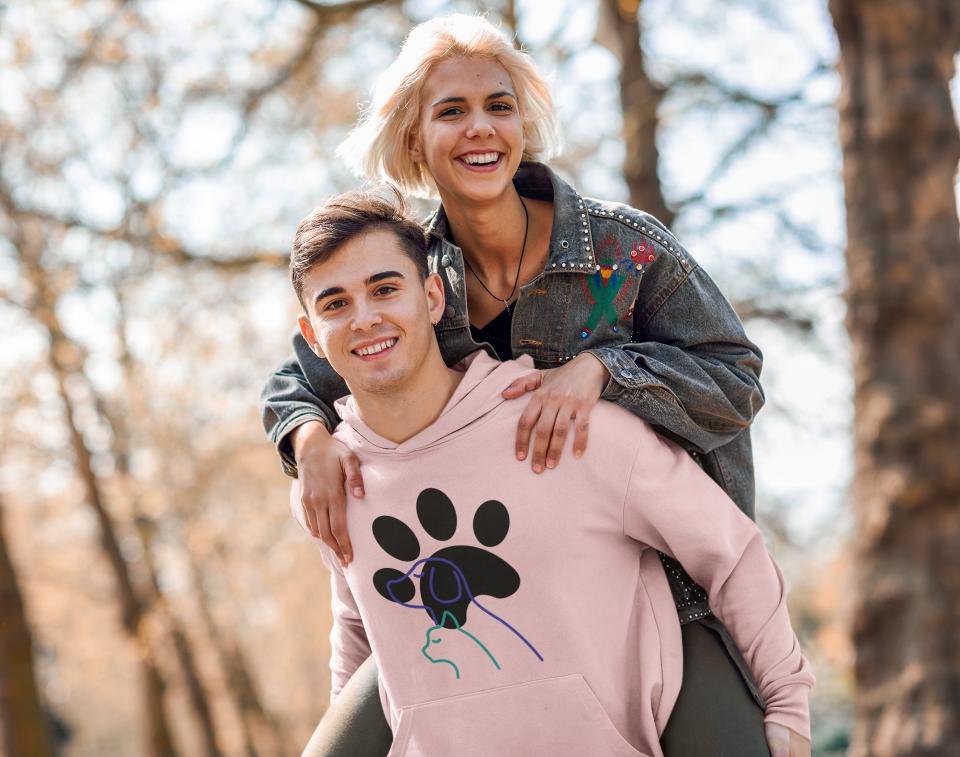 Men's Paw with Pets Hoodie Sweatshirt Light Baby Pink by ZealforTee