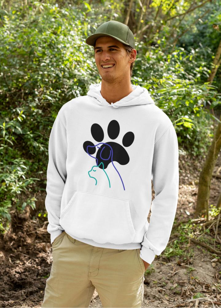Men's Paw with Pets Hoodie Sweatshirt White by ZealforTee