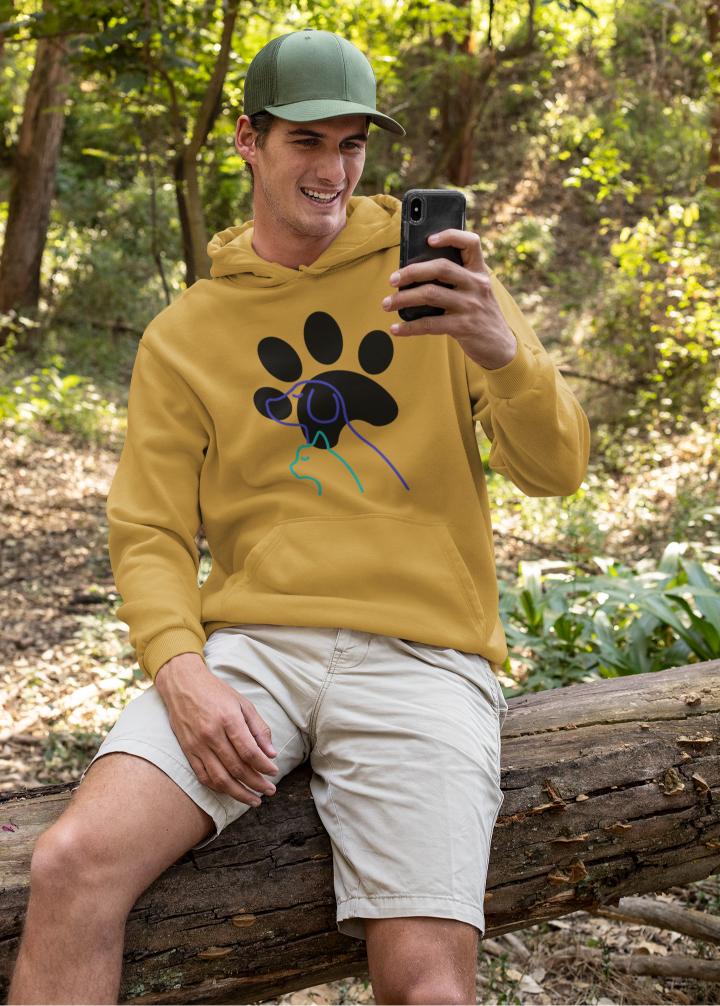 Men's Paw with Pets Hoodie Sweatshirt Mustard Yellow by ZealforTee