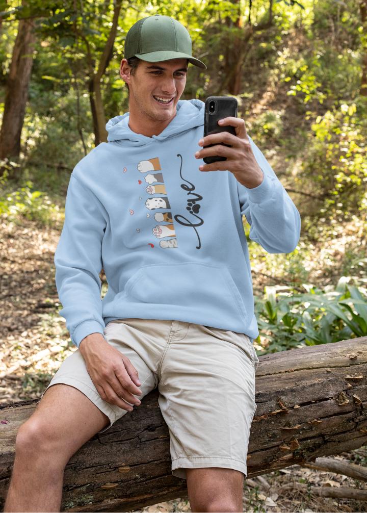 Men's Pet Paw Hoodie Sweatshirt Light Baby Pink by ZealforTee