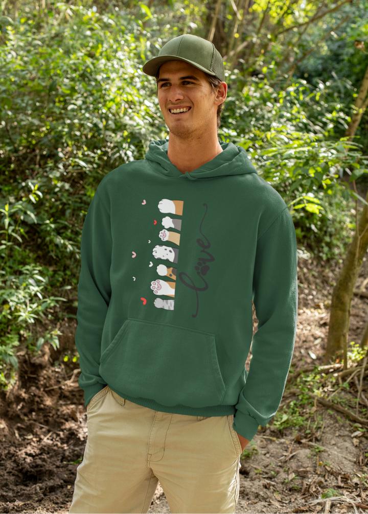Men's Pet Paw Hoodie Sweatshirt Bottle Green by ZealforTee