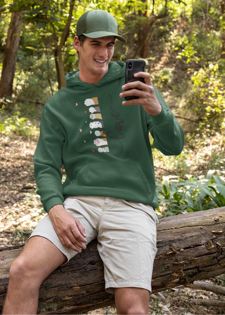 Men's Pet Paw Hoodie Sweatshirt Bottle Green by ZealforTee