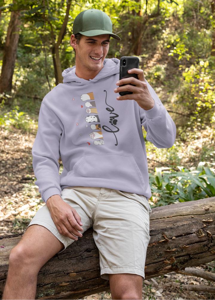 Men's Pet Paw Hoodie Sweatshirt Red by ZealforTee