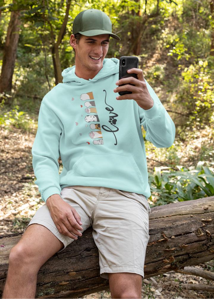 Men's Pet Paw Hoodie Sweatshirt Mint by ZealforTee