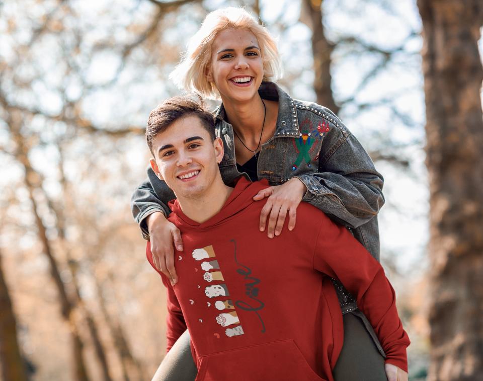 Men's Pet Paw Hoodie Sweatshirt Red by ZealforTee