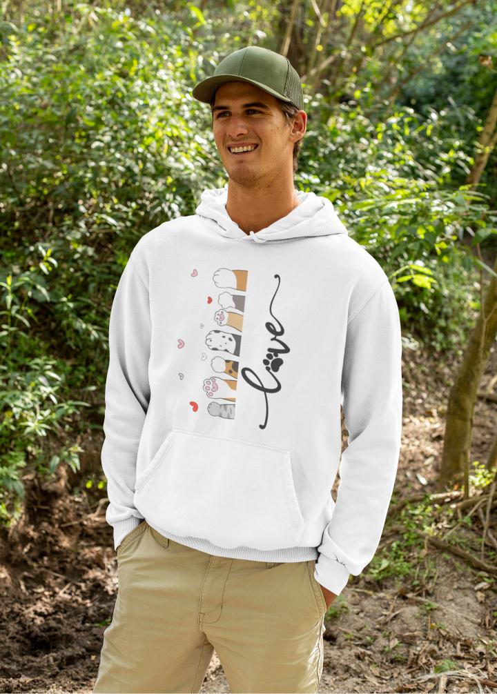 Men's Pet Paw Hoodie Sweatshirt White by ZealforTee