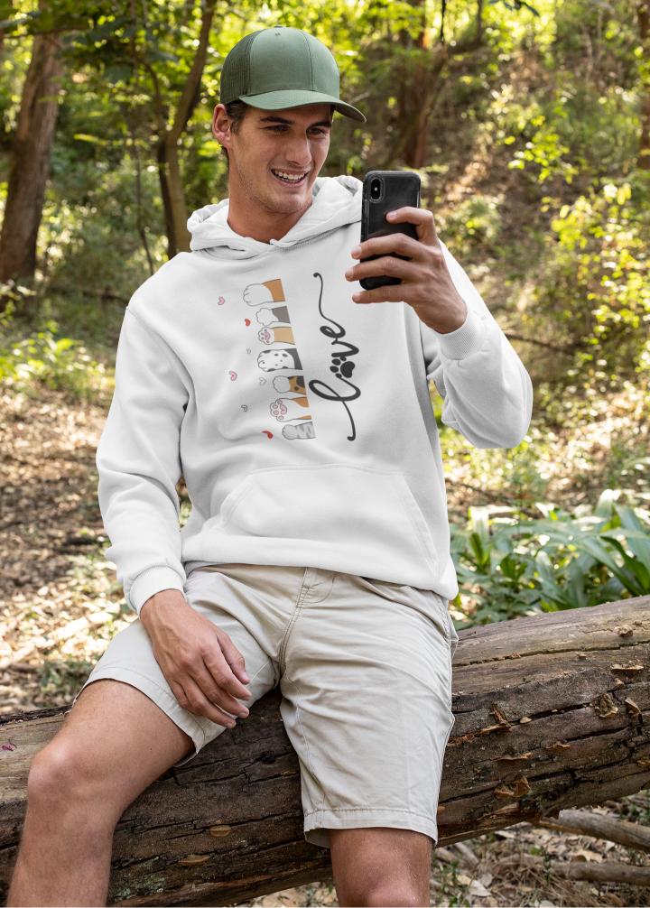 Men's Pet Paw Hoodie Sweatshirt Light Baby Pink by ZealforTee